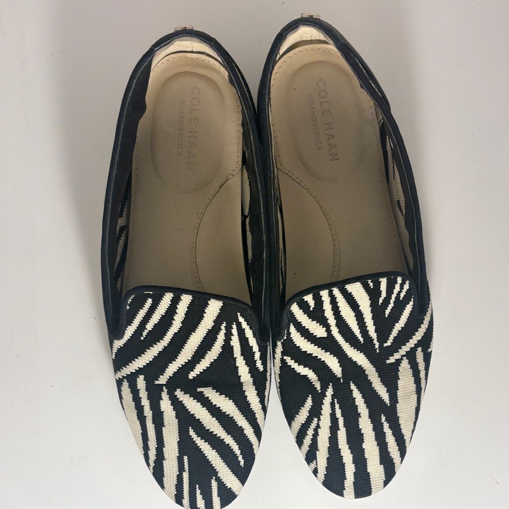 Cole Haan Black and White Zebra-Pattern Slip-On Loafers